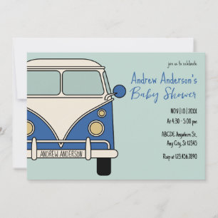 Invitation Baby-shower vintage van bleu