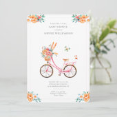 Invitation Baby shower Vintage Vélo Rose Français (Debout devant)