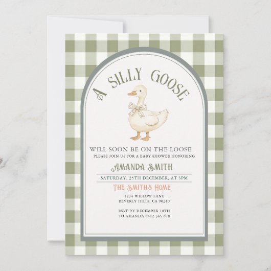 Invitation Baby shower vintage vert Silly Goose (Devant)