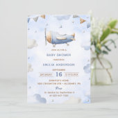 Invitation Baby shower Vintage voyage avion (Debout devant)