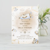 Invitation Baby shower Vintage voyage avion (Debout devant)