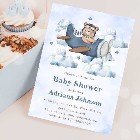 Invitation Baby shower Vintage voyage avion