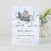 Invitation Baby shower Vintage voyage avion (Debout devant)
