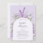Invitation Baby shower violet à arche fleurie de ressort (Devant)