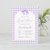 Invitation Baby shower violet avec arc (Debout devant)