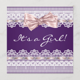Invitation Baby shower violet de la fille au ruban rose de de