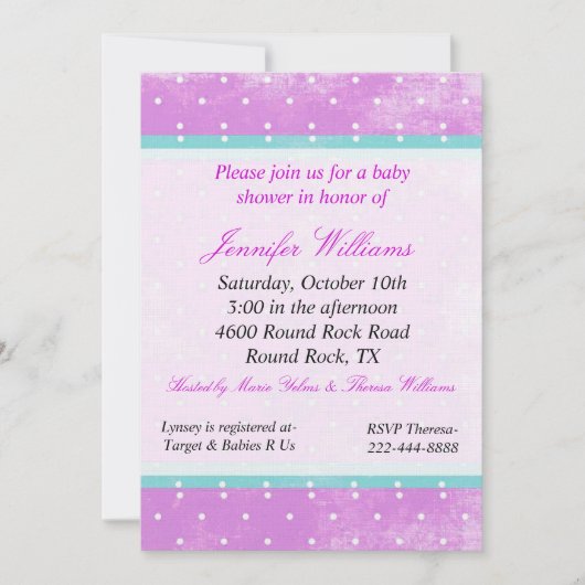 Invitation Baby shower violet et aqua (Devant)