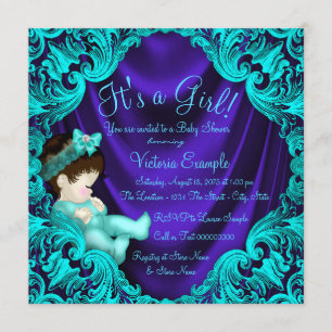 Invitation Baby Shower Violet et Bleu Turquoise