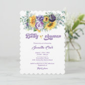 Invitation Baby shower violet et jaune (Debout devant)