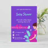 Invitation Baby shower violet et rose foncé (Debout devant)