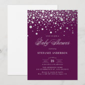 Invitation Baby shower violet Faux Silver Foil Confetti Point (Devant / Derrière)