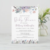 Invitation Baby shower violet Fleur sauvage (Debout devant)