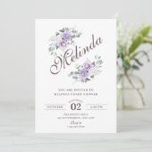Invitation Baby shower violet floral (Debout devant)