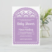 Invitation Baby shower violet inspiré par Papel Picado (Debout devant)