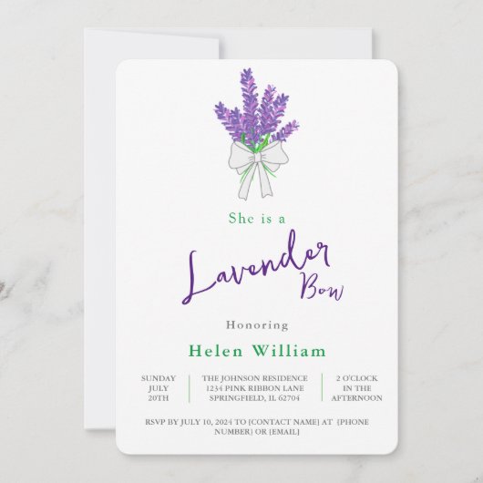 Invitation Baby shower violet Lavender Bow (Devant)