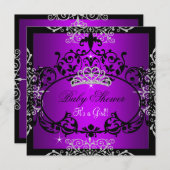 Invitation Baby shower violet Princesse Tiara Black Lace (Devant / Derrière)