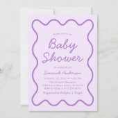 Invitation Baby Shower Violet Rétro Courbé Moderne Ondulé (Devant)