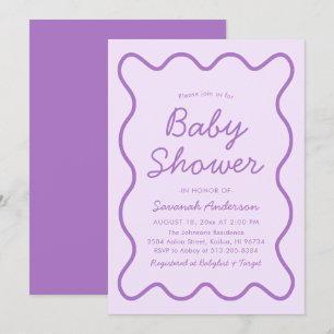 Invitation Baby Shower Violet Rétro Courbé Moderne Ondulé