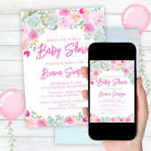 Invitation Baby shower violet rose bleu Peach