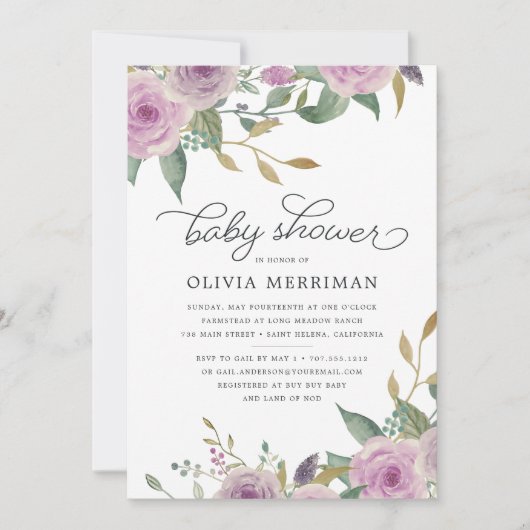 Invitation Baby shower Violet & Sage (Devant)