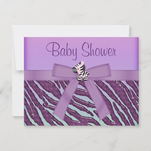 Invitation Baby shower violet Zebra & Cupcakes (Devant)