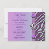 Invitation Baby shower violet Zebra & Cupcakes (Dos)