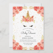 Invitation baby shower virtuel à licorne blanche rose (Devant)