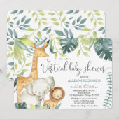 Invitation Baby shower virtuel animaux de la jungle de safari (Devant / Derrière)