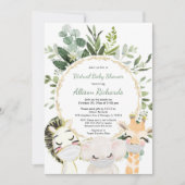 Invitation baby shower virtuel animaux mignons verdure or (Devant)