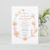 Invitation Baby shower virtuel | Aquarelle florale de corail (Debout devant)