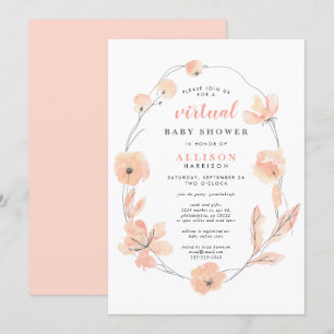Invitation Baby shower virtuel   Aquarelle florale de corail