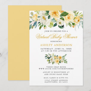 Invitation Baby shower virtuel Aquarelle jaune Floral