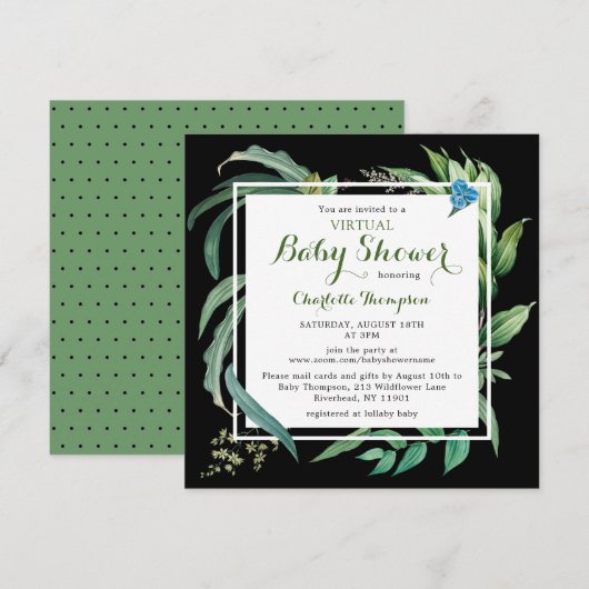 Invitation Baby shower virtuel Aquarelle moderne Vert Floral (Devant / Derrière)