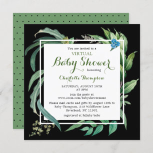 Invitation Baby shower virtuel Aquarelle moderne Vert Floral