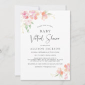 Invitation Baby shower virtuel | Aquarelle rose (Devant)