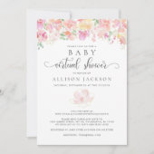 Invitation Baby shower virtuel | Aquarelle rose or (Devant)