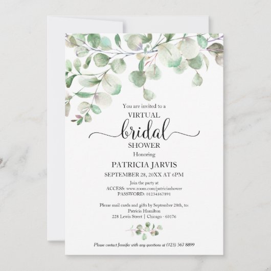Invitation Baby Shower Virtuel avec Verdure d'Eucalyptus (Devant)
