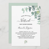Invitation Baby shower virtuel blanc eucalyptus verdure (Devant / Derrière)