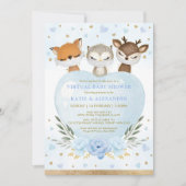 Invitation Baby shower virtuel Blue Gold Woodland (Devant)