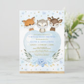 Invitation Baby shower virtuel Blue Gold Woodland (Debout devant)