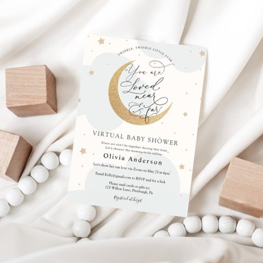 Invitation Baby shower virtuel Blue Twinkle Star et la lune