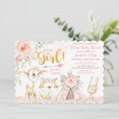 Invitation Baby shower virtuel Blush Boho Floral Woodland (Debout devant)