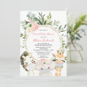 Invitation Baby shower virtuel blush rose or animaux floraux (Debout devant)