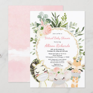 Invitation Baby shower virtuel blush rose or animaux floraux