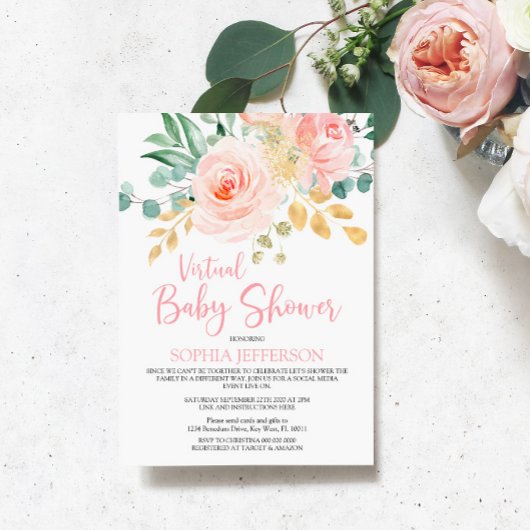 Invitation Baby shower virtuel Boho Blush Rose Floral