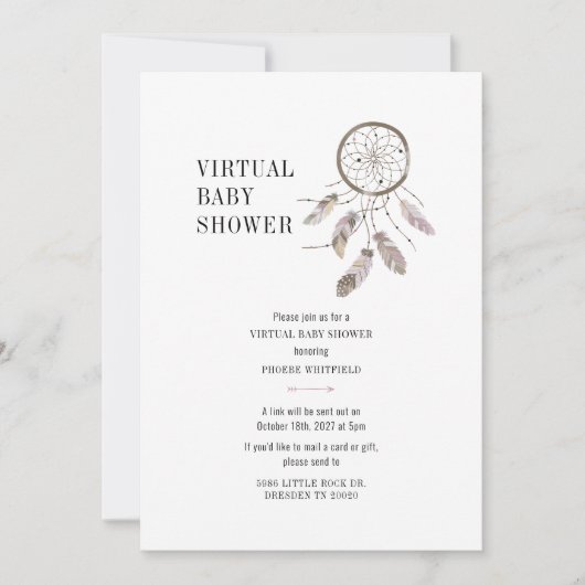 Invitation Baby shower virtuel Boho Dream Catcher (Devant)