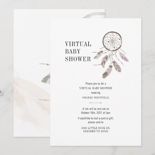 Invitation Baby shower virtuel Boho Dream Catcher (Devant / Derrière)
