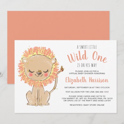 Invitation Baby shower virtuel Boho Lion Terracotta (Devant / Derrière)