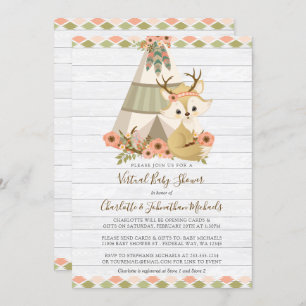 Invitation Baby shower virtuel Boho Rustique Woodland