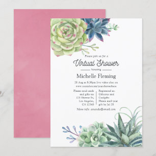 Invitation Baby Shower Virtuel Cactus Succulentes Aquarelle